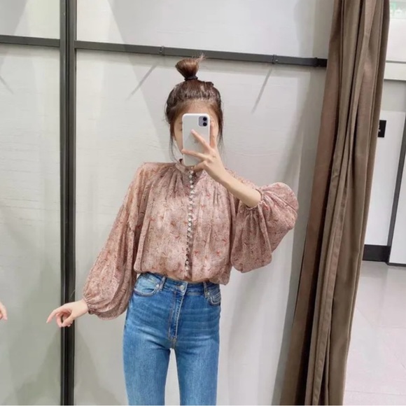 NWT Zara Paisley‎ Button Up Blouse - Picture 6 of 9